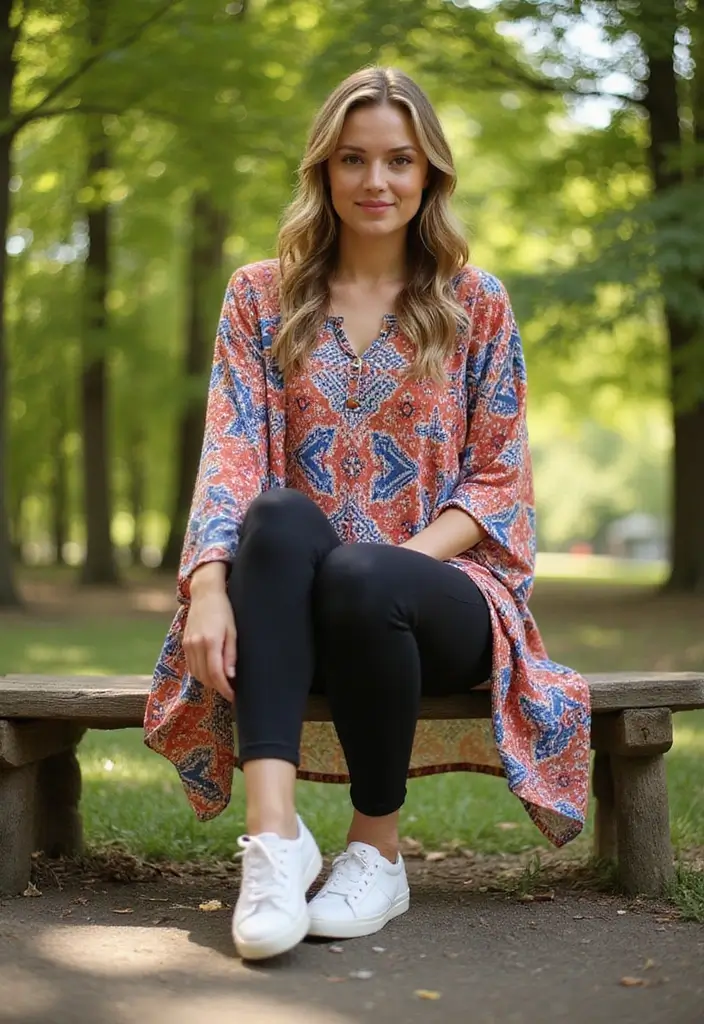 14 Casual Outfit Ideas for Women Over 50 That Combine Style and Comfort! - 2. Layered Tunic with Leggings