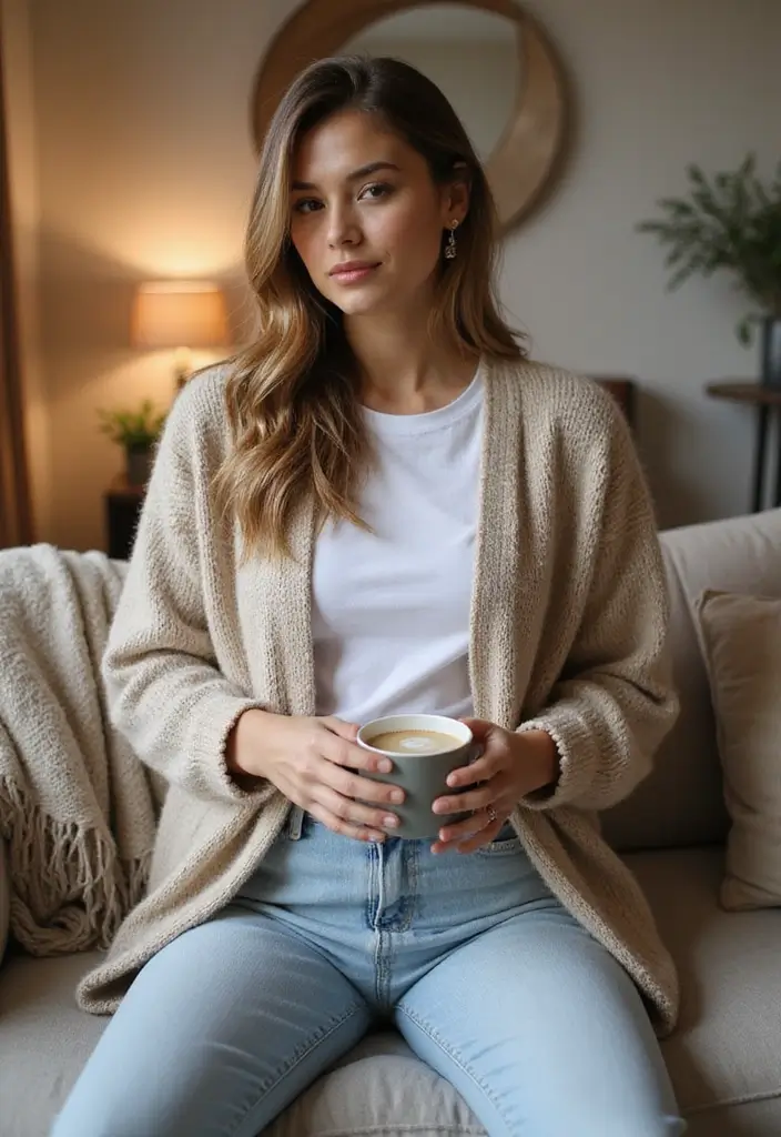 14 Casual Outfit Ideas for Women Over 50 That Combine Style and Comfort! - 6. Cozy Cardigan with Simple Tee and Jeans