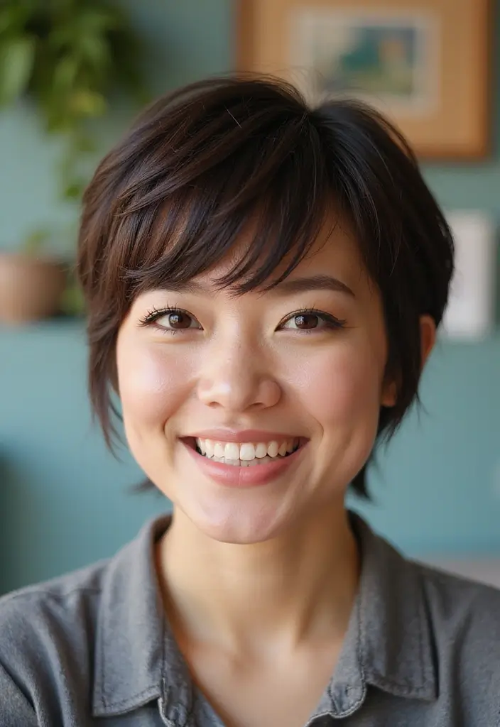 15 Trendy Short Hair Cuts for Frizzy Hair Girls (Get Ready for Compliments!) - 13. Sassy Bangs with Short Cut
