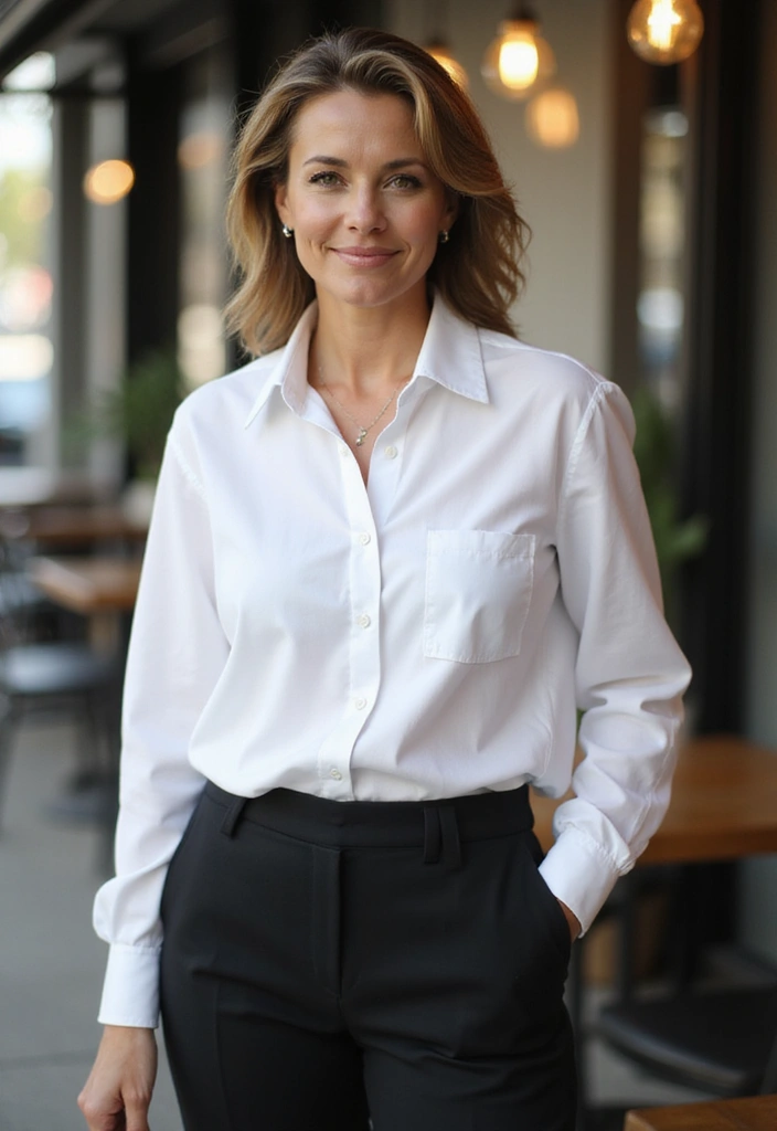 17 Fashionable Outfit Inspirations for Women Over 40 Who Love to Go Out! - 17. Effortless Style with Classic White Shirt