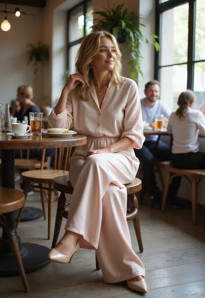 17 Fashionable Outfit Inspirations for Women Over 40 Who Love to Go Out! - 9. Comfortable Yet Classy in Palazzo Pants