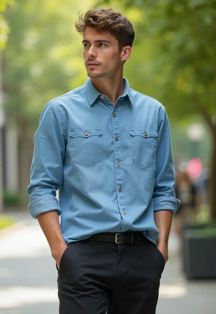 24 Easy Outfit Ideas for College Students: Jeans to Dresses for Every Campus Moment - 15. Chambray Shirt and Black Jeans
