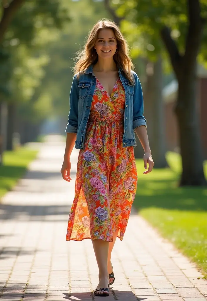 24 Easy Outfit Ideas for College Students: Jeans to Dresses for Every Campus Moment - 3. Midi Dress and Denim Jacket