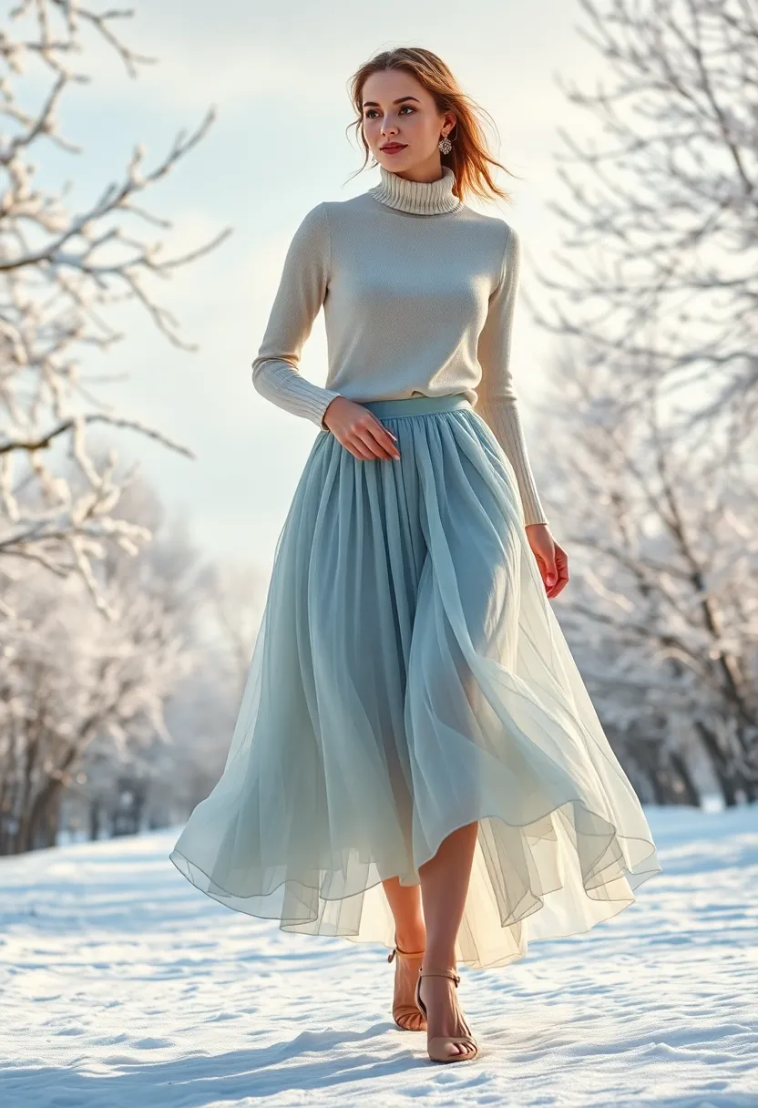25 Glam Winter Fashion Ideas for Your Next Date Night! - 13. Layered Midi Skirt with a Fitted Turtleneck