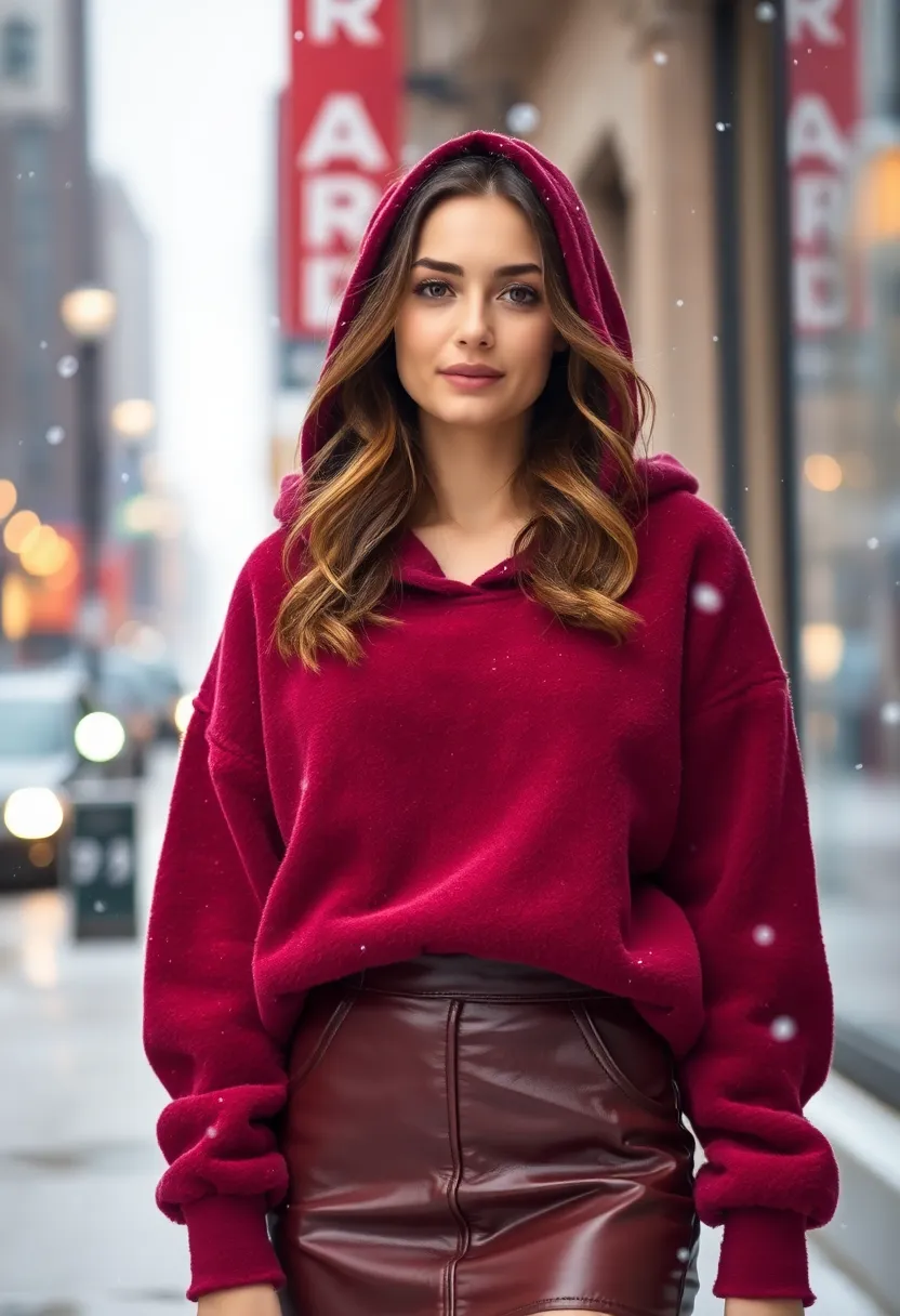25 Glam Winter Fashion Ideas for Your Next Date Night! - 14. Cozy Hoodie with a Faux Leather Mini Skirt
