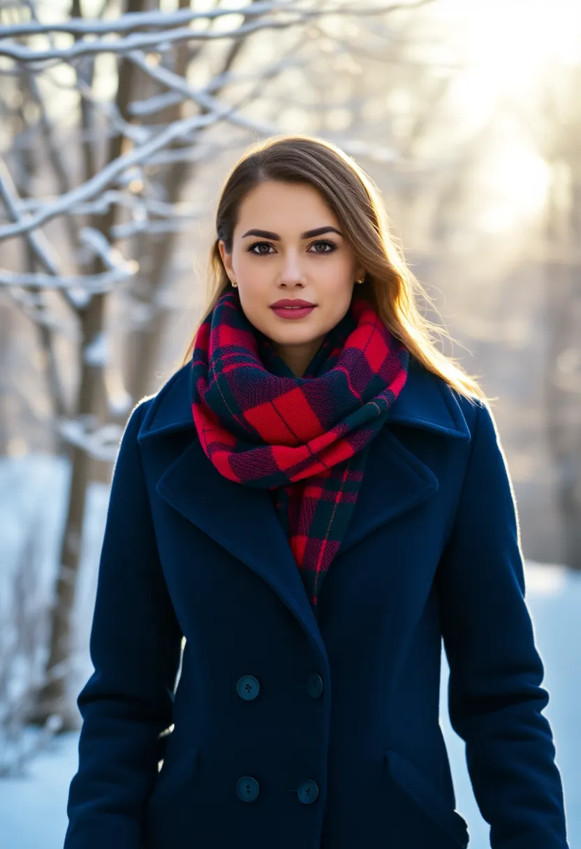 25 Glam Winter Fashion Ideas for Your Next Date Night! - 19. Classic Peacoat with Tartan Scarf