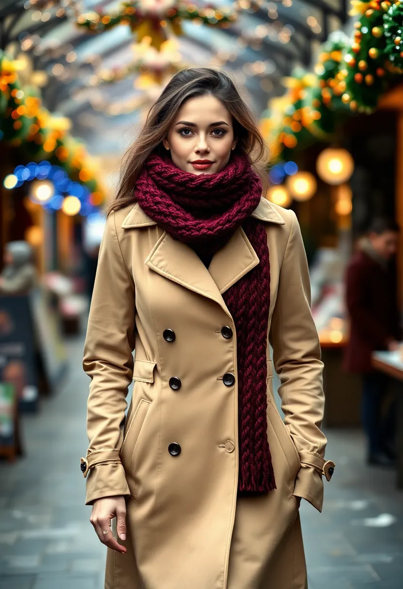 25 Glam Winter Fashion Ideas for Your Next Date Night! - 9. Chunky Knit Scarf with a Classic Trench