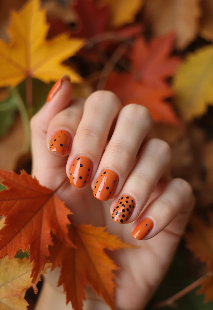 18 Trendy Almond Brown and Red Nails for Fall That Will Elevate Your Style! - 14. Terracotta with Black Dots