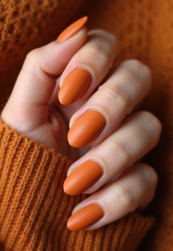18 Trendy Almond Brown and Red Nails for Fall That Will Elevate Your Style! - 16. Pumpkin Spice with Matte Finish