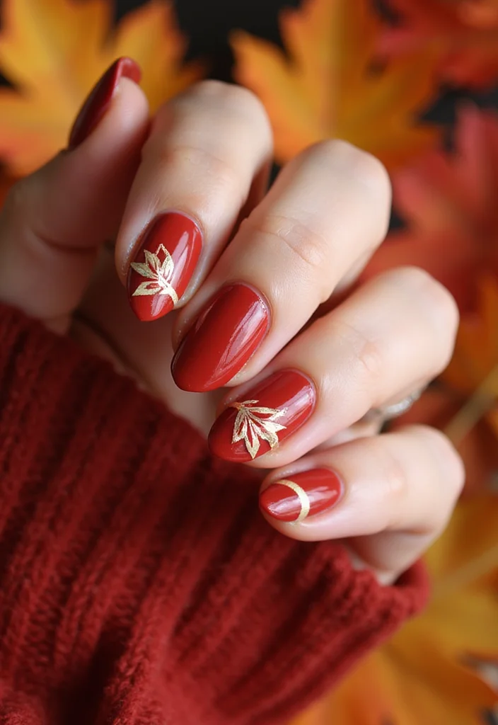 18 Trendy Almond Brown and Red Nails for Fall That Will Elevate Your Style! - 18. Maple Red with Simple Stripes