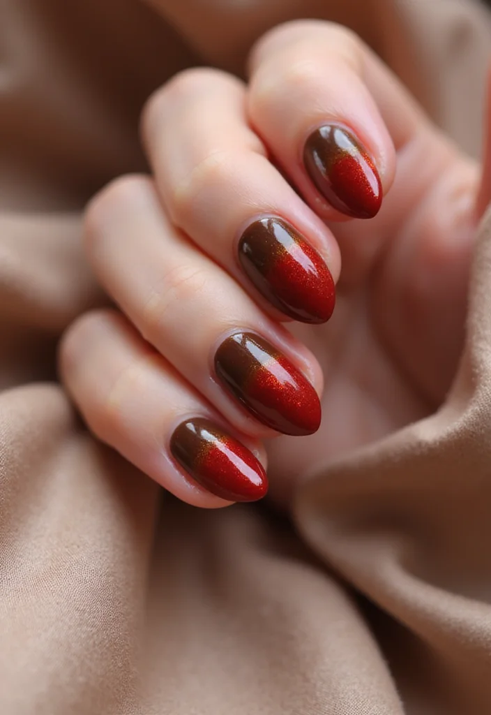 18 Trendy Almond Brown and Red Nails for Fall That Will Elevate Your Style! - 3. Ombre Red to Brown Blend