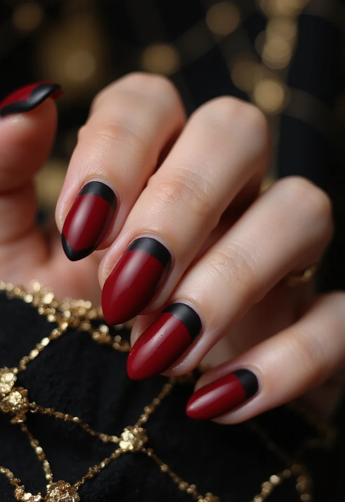 18 Trendy Almond Brown and Red Nails for Fall That Will Elevate Your Style! - 4. Ruby Red with Matte Black Tips