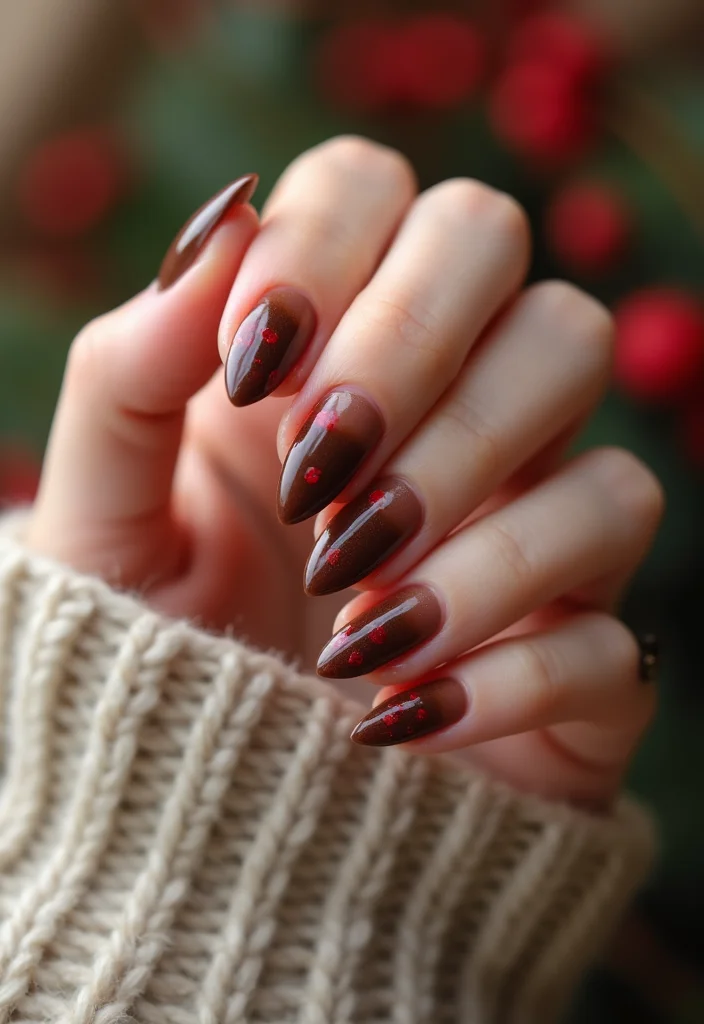 18 Trendy Almond Brown and Red Nails for Fall That Will Elevate Your Style! - 8. Warm Coffee Brown with Red Accents