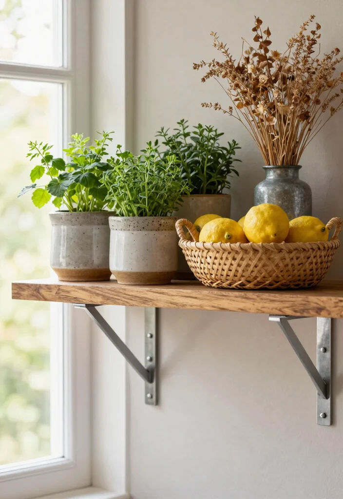 19 Unique Shelf Styling Ideas for a Modern Farmhouse Kitchen! - 1. Layered Textures