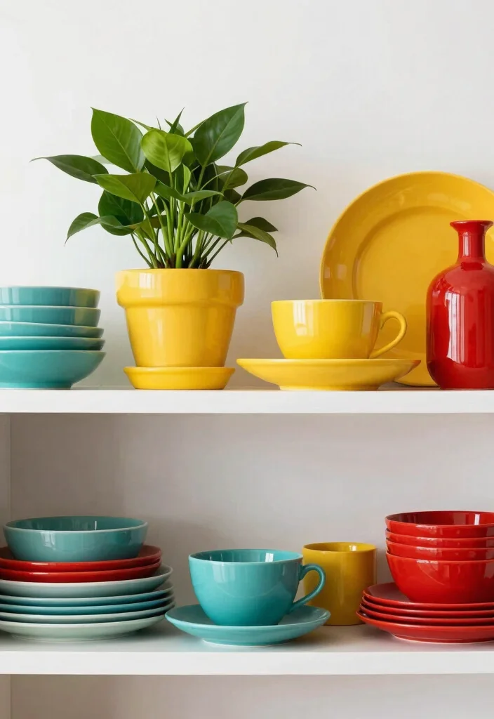 19 Unique Shelf Styling Ideas for a Modern Farmhouse Kitchen! - 10. Color Pop