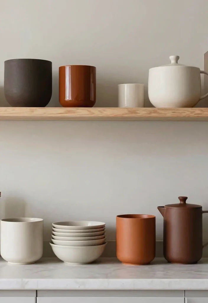 19 Unique Shelf Styling Ideas for a Modern Farmhouse Kitchen! - 18. Contrast and Harmony