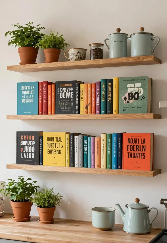 20 Modern Kitchen Wall Decor Tips for a Cozy Farmhouse Feel (Get Ready to Be Inspired!) - 13. Display Your Cookbooks