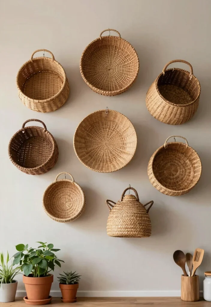 20 Modern Kitchen Wall Decor Tips for a Cozy Farmhouse Feel (Get Ready to Be Inspired!) - 7. Use Woven Baskets