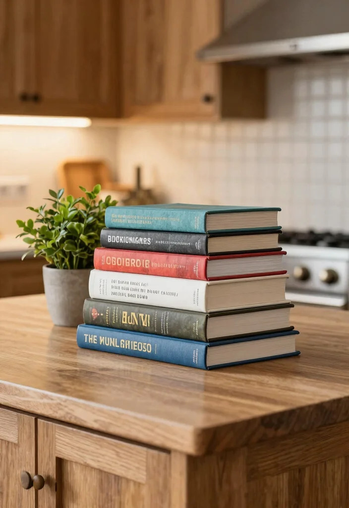 22 Kitchen Island Decor Ideas That Exude Modern Farmhouse Charm! - 14. Stylish Cookbooks Display