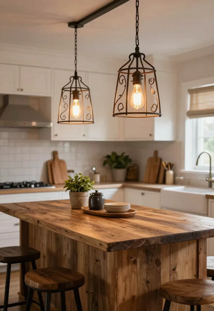 22 Kitchen Island Decor Ideas That Exude Modern Farmhouse Charm! - 3. Rustic Pendant Lights