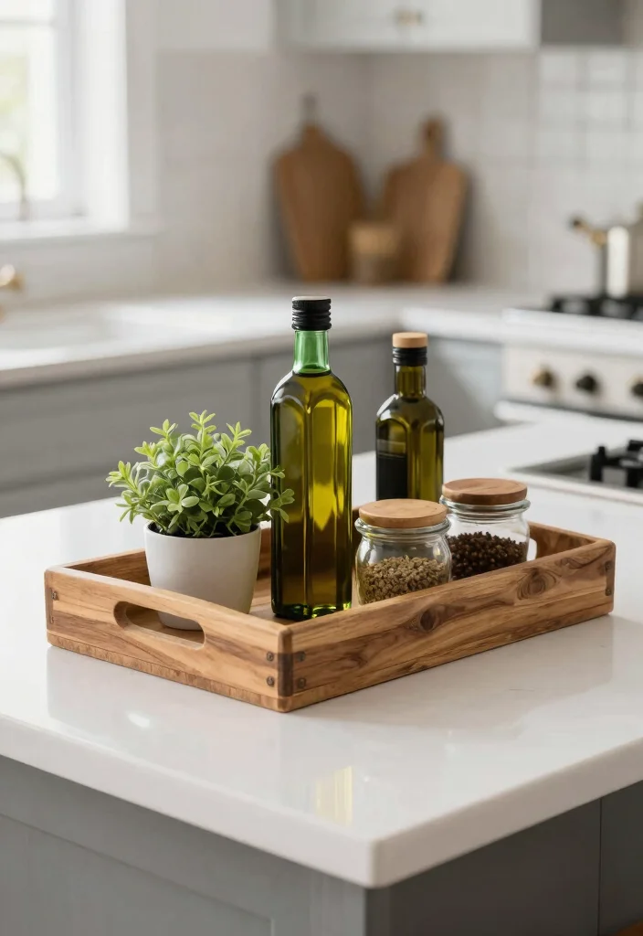 22 Kitchen Island Decor Ideas That Exude Modern Farmhouse Charm! - 8. Decorative Trays for Organization