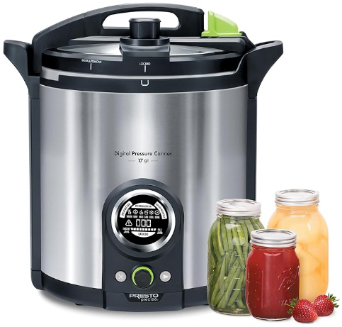 Presto 17-quart electric pressure canner control panel and interior capacity view